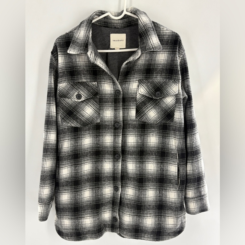 Thread and Supply Black Plaid Button-Up Jacket- Lined